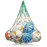 NOVUSVIA Premium Ballnetz [Gross & ROBUST] Balltragenetz Ball Carry Net [5 MM DICK] passend für 10-15 Bälle der Größe 5 [BESONDERS BELASTUNGSFÄHIG] mit Edelstahlring (GRÜN | GELB)