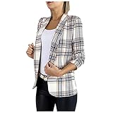 STOREYH Elegant Kariertes Strickjacke Klein Blazer Damen Mode Langarm Revers Tasche Anzüge Cardigan Jacken Frauen Freizeit Rüsche Slim Fit Plaid Sakko Jacket Dünner Outwear Frühjahr Herb