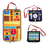 SHANDP Montessori Kleinkind Busy Board, sensorisches Reisespielzeug für Kleinkinder und junge Kinder 1-3 Jahre alt, beschäftigte Buchtasche, Anziehen Aktivität Spielzeug mit Alphabet für Kinder (2021)