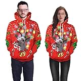 XPDD Weihnachtspullover Herren Frauen Hoodie Kapuzenpullover Winter Weihnachten Langarm Sweatshirt mit Kapuze Mantel Pullover Outwear Freizeitjacke Kapuzensweatshirt Christmas Casual Lustig H