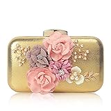 JERKKY Frauen Party Hochzeit Kupplung Luxus Geldbörse Blume Abend Prom Bag Kette Brieftasche Gold 02 #