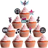 30 Stück Musik-Cupcake-Topper Musik-Geburtstag Kuchen Topper Kurz Video Happy Birthday Cupcake Picks Karaoke Motto Party Supplies Social Media Videos Dekorationen für Musik Party Dek