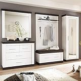 Lomadox Modernes Landhaus Flur-Garderoben Set in Pine weiß & Wenge Nb