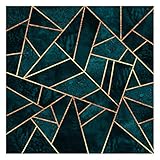 Bilderwelten Fototapete Motiv - Dunkles Türkis mit Gold - Vliestapete Quadrat 336 x 336