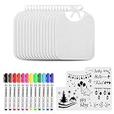 Aitere 15 Stück Lätzchen Bemalen, 26 * 30CM Weißes Baby Dreieckstuch Halstücher mit 12 Textilstiften und 3 Malen Schablonen, Lätzchen zum Bemalen - Geschenk für Babyshower Party