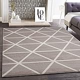 VIMODA Teppich Wohnzimmer Pastellfarben Rauten Design Robust Kurzflorig in versch. Farben, Farbe:Beige, Maße:160x220