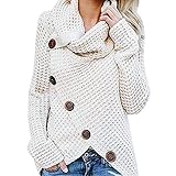 Rollkragenpullover Strickpullover Damen Oversize Rollkragen Grobstrick Winterpullover Sweater lässig Outwear Einfarbig Casual elegant mit fünf Knöpfen einfarbiger Herbst- und Winter-Lang