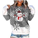 uzwwjim Damen Sweatshirt Kapuzenpullover Lange Ärmel Beiläufig Sweatshirt Schneeflocke Weihnachten Hooded Sweatshirt(Grau,L)