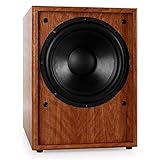 auna Linie-300-SW-WN - Aktiv Subwoofer, HiFi Subwoofer, Sub, 150 W RMS, 10' Tieftöner, integrierter Verstärker, Einschaltautomatik, Holzgehäuse, abnehmbare Lautsprecher-Abdeckung, w