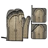 Ofenhandschuhe und Topflappen, Grau, Art Decor Kollektion, Antikes Tor, marokkanisches geometrisches Muster, Türdesign, Eingang, Architektur, Orientalischer Stil, Grau, Beige,