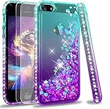 LeYi kompatibel with Hülle iPhone SE 2016/iPhone 5S/iPhone 5 Glitzer Handyhülle mit Panzerglas Schutzfolie(2 Stück), Cover Schutzhülle für Apple iPhone SE 2016/5S/5 Case Handy Hüllen Turquoise Purp