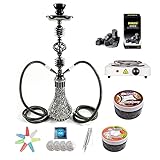 RMAN® Shisha Set 55cm Hookah Wasserpfeife Schwarz inkl. 2 Dampfsteine Tabak |1000W Shisha Kohleanzünder|1KG Shisha Kohle|Mundstücke|F