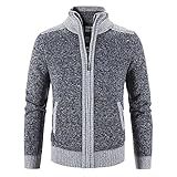 Herren Strickjacke Cardigan Feinstrick mit Stehkragen und Reißverschluss Winter Herren Strickjacke Lang Ärmel Jacke und Herren Strickjacke Cardigan Mit Zwei Taschen (Dark Gray, XL)