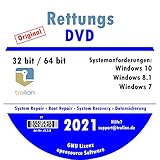 TRALION Rettungs DVD 2021 - CD/DVD für Windows XP, Windows Vista, Windows 7, Windows 8.1, Windows 10 - System Rettung, Notfall DVD - 32bit, 64b