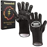 FLAMMENHELD Grillhandschuhe hitzebeständig, Ofenhandschuhe, Grill Zubehör - Grillhandschuhe für kleine Hände mit Langen Fingern (Size S-M) bis 350°C - Für Gasgrill, Pizzastein, Back