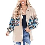 Vintage Damen Cordjacke Freizeit Jacke Oberteile Langarm Retro Strickjacke Herbst Winter Ethno-Stil Geometrischem Print Oversize Locker Lässig Teenager Frauen Knopf HolzfäLlerhemd Boyfreind Hemdb