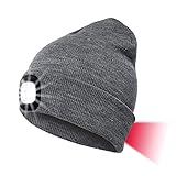 INHDBOX LED Mütze Kappe, Strickmütze mit USB Nachladbare Licht, Beleuchtung und blinkende Warnungs-Arten 8 LED, einfache Installation Vorne Hinten Scheinwerfer-Mütze, Unisex-Winterwärmer-Strickkapp