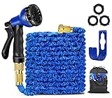 30.5 m dehnbarer Gartenschlauch, erweiterbarer Wasserschlauch mit 8 Funktions-Düse, 3-lagiger Latex, extra starker Stoff, für Rasen/Haustier/Auto/Boot waschen (30 m, blau)