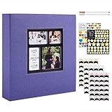 Benjia Fotoalbum Selbstklebend Einkleben, Groß Leinen XXL 30x30cm Weiße Seite Hochzeit Familie Fotoalbum Selbstgestalten mit Aufkleber und Fotoecken für 10x15 a4 a5 a6 (50 Blatt/100 Seiten, Lila)