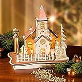 3-Pagen LED-Holzkirche Weihnachtsdeko 6 LED Weihnachtsbeleuchtung Weihnachtskirche NEU