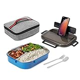 Nineferno Lunchbox- mit Edelstahl Fächern[1200ml] Auslaufsicher & BPA-frei -Für Kinder & Erwachsene. inkl Besteck, Handyhalterung & Tasche,B