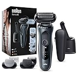 Braun Series 6cc Sensitiver Rasierer Herren, Elektrorasierer mit 3 flexiblen Klingen, Barttrimmer, Bodygroomer, Reinigungsstation, 50 Min Laufzeit, EasyClick Aufsätze, Wet&Dry, N7650cc, g