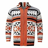 Herren Color-Block Printed Stripe Zip Cardigan Sweater Slim Fit Zopfmuster Sweater Jacke mit Taschen Winterjacke Herren, rot, Larg