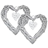 2er Set Hänger-Rattan-Herz, Herz Anhänger Weidenherz fensterdeko zum hängen Romantische Wicker Dekoration Süße Wandbehang Ornament für Vintage Hochzeit Fensterschmuck Decor C