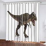 MPHWCL Ösenvorhang Blickdicht für Schlafzimmer Weiße Dinosaurierkunst 3D Gedruckt Thermovorhang und Verdunklungsgardinen Polyester Vorhänge 200 x 160 cm für Wohnzimmer S