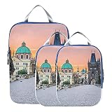 Compression Packing Cubes European Street Town Landscape Travel Packing Cubes Set Expandable Travel Packing Bags For Carryon Luggage, Travel (set Of 3)