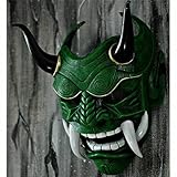 AUSUKY Japanische Dämonenteufel, Hannya Oni, Samurai, Kabuki, Monster, Latexmaske, Cosplay-Requisiten (grün)