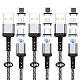 Magnetisch Ladekabel, Suntaiho 3-in-1 Nylon Magnetisch Schnellladekabel Unterstützung QC3,0 Schnellladung und Datensynchronisation für Micro USB/Type C/USB C/Smartphone (3PACK-3.9FT)