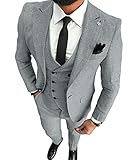 MoranX Herren Anzüge Slim Fit 3 Teilig Wolle Tweed Smoking Hochzeit Anzug Bräutigam Jacke Weste Hose Business(Silber-Grau,48)