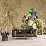 IWJAI selbstklebende tapeten blumen Relief Baum Tier Pfau Tapete Modern Klassisch Opulent für Schlafzimmer, Wohnzimmer oder Küche Tapeten Vliestapete Vlies Tap