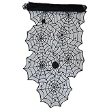 Oblique Unique® Tischläufer Spinnennetze und Spinnen mit Spitze Tischband Tisch Läufer Tischdeko für Halloween Deko Dekoration Schwarz 45cm breit 1,8m lang