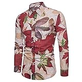 DOBEI Herren Hippie 70er Jahre Hemd Blumen Hawai Langarm Hemden Freizeitshemd Casual Shirt Herbst Winter Longsleeve Button Down Farbblock Baumwolle Slim Fit T Shirts H