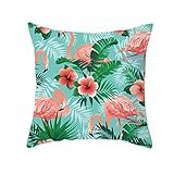 Dekorative Kissenbezüge Flamingo-Grünpflanzen Quadrat Doppelseitiger Samt Kissenbezug Dekokissen mit Verstecktem Reißverschluss für Sofa Schlafzimmer Auto Kissenhülle V984 Pillowcase+core,40X40