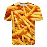 ZIXIYAWEI 3D Gedruckte T-Shirts Für Männer,Buntes Leckeres Essen Pommes Frites Muster Unisex 3D Gedruckt T-Shirt Sommer Personalisierte Lässige Kurzarm T-Shirts Tops-L