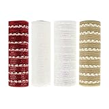 oshhni Deco Poly Mesh Ribbon - 10 Zoll x 30 Fuß Jede Rolle - Metallfolie 4 Rollen Set für Kränze - S