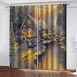 TTBBBB Blickdicht Vorhang Für Schlafzimmer Winterweihnachtsschneeszene B 150 x H 166 cm Gardinen Verdunkelungsvorhang Schlafzimmer Kinderzimmer Thermovorhang Fensterdekoration 3D Muster Ösen schal 2E