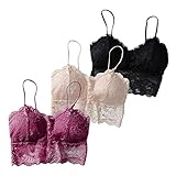 Watopia Damen BHS 1/3er Pack Ohne Buegel Push up Yoga Spitze BH Bra Top Sport-BHS für Women Duenn Fuer Fitnesstraining Polsterung Abnehmbares Brustpolster Sexy Dessous Reizwäsche Hipster unterw