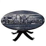 Runde Tischdecke mit Gummizug - Dramatischer Blick auf New York Skyline aus Jersey Side Clouds Buildings City Design für Tische bis 157,5 cm Durchmesser - anthrazit schwarz weiß