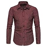 Herren Businesshemd Slim Fit Freizeit Punkte Gedruckt Shirts Langarm Button Down Shirt Elegantes Retro Revers Tägliches Arbeitshemd Hohe Qualität Bequem,Rot,3XL