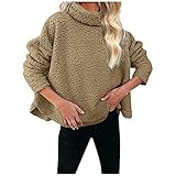 Plüsch Poncho Sweatshirt Mantel Damen Oversize Baggy Casual Teddy Fleece Rollkragen Umhang Oberteile Dicker Warm Mode Trend Cape Plüsch Langarmshirt Winterparka Streetwear Winterjacke Top