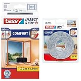 tesa Insect Stop COMFORT Fliegengitter für Fenster - Insektenschutz mit Klettband selbstklebend - anthrazit, 130 cm x 150 cm & TE55347-00020-00 Recambio cinta Velcro 5,60m blanco, S