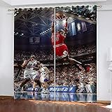 MXYHDZ Blickdicht Vorhang für Schlafzimmer - Basketballspieler-Muster - 3D Druckmuster Öse Thermisch isoliert - 140 x 160 cm - 90% Blickdicht Vorhang für Kinder Jungen Mädchen Sp