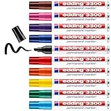 edding 3300 Permanentmarker - mehrfarbig - 10 Stifte - Keil-Spitze 1-5 mm - schnell trocknender Permanent Marker - wasserfest, wischfest - für Karton, Kunststoff, Holz, Metall - Universalmark