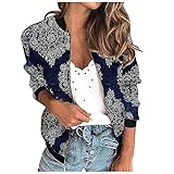 Blumendruck Bomberjacke Kurz Damen Jacke Casual Fliegerjacke Langarm Vintage Drucken Bikerjacke Stehkragen Reißverschluss Cool Bikerjacke Outwear Herbst Frühling Übergangsjacke Retro Baseball Jack