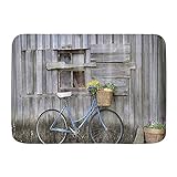 Fußmatten, Rustikales Holz Altes Fahrrad von Wood Plank Scene Country Style, Küchenboden Badteppichmatte Saugfähig Innenbadezimmer Dekor Fußmatte R