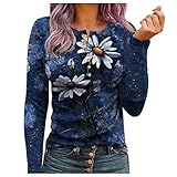 Langarmshirt Damen Blumendruck Rundhals Longsleeve Tshirt Spitze Langarm Pullover Basic Tops Bekleidung Slim Fit Basic Oberteile Tops T Shirt Elegant Damenb